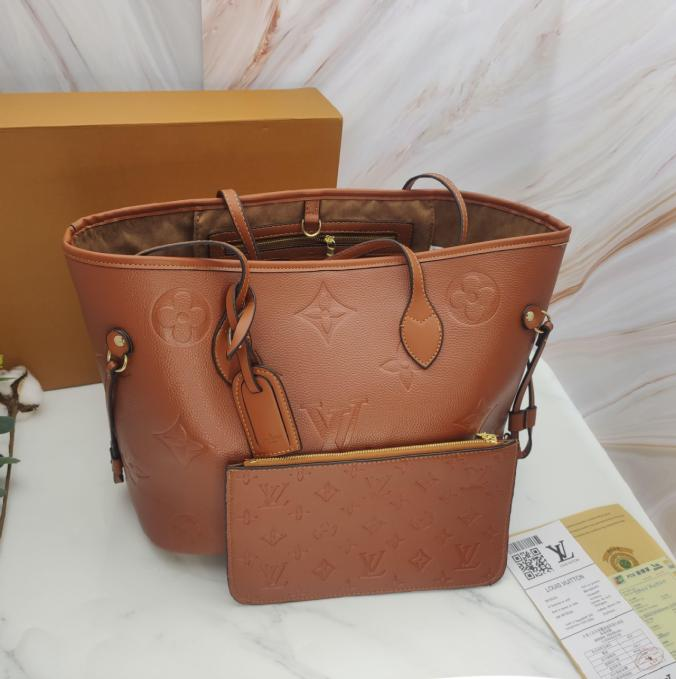 LV Neverfull MM Cognac Brown Bag Set