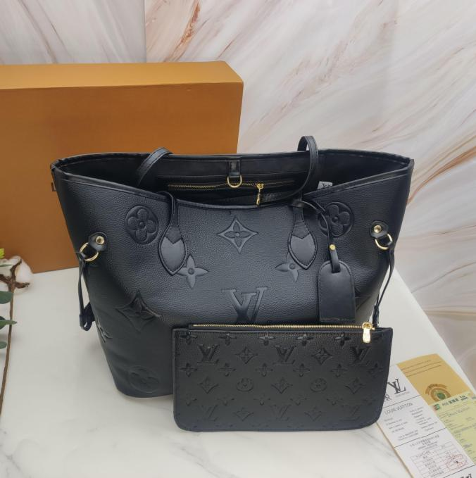 LV Neverfull MM Monogram Empreinte Black leather Tote bag with Pouch
