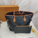 LV Neverfull MM (Noir) Black Monogram Empreinte leather Bag Gold-color Hardware with Pouch