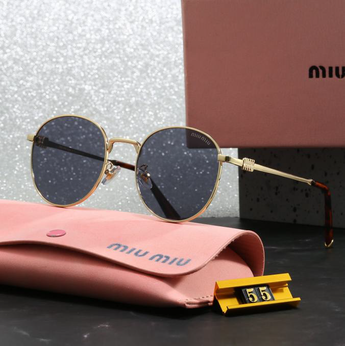 Miu Miu Round Gold Metal Frame Dark Lenses Sunglasses