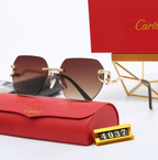 Panthère de Cartier Gold-Finish Metal Frame Sculptural Panther Dark Brown Rimless Sunglasses
