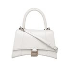 Balenci Hourglass Multi-Size White Metallic Croc-Embossed Curvilinear Shape Leather Bag with Bronze-Tone "B" Buckle