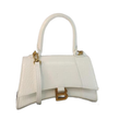 Balenci Hourglass Multi-Size White Metallic Croc-Embossed Curvilinear Shape Leather Bag with Gold-Tone "B" Buckle