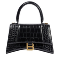 Balenci Hourglass Multi-Size Black Metallic Croc-Embossed Leather Bag with Gold-Tone "B" Buckle