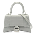 Balenci Hourglass Multi-Size Grey Metallic Croc-Embossed Leather Bag with Silver-Tone "B" Buckle