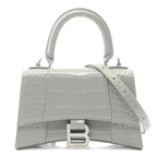 Balenci Hourglass Multi-Size Grey Metallic Croc-Embossed Leather Bag with Silver-Tone "B" Buckle