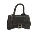 Balenci Hourglass Multi-Size Dark Grey Metallic Croc-Embossed Leather Bag with Silver-Tone "B" Buckle