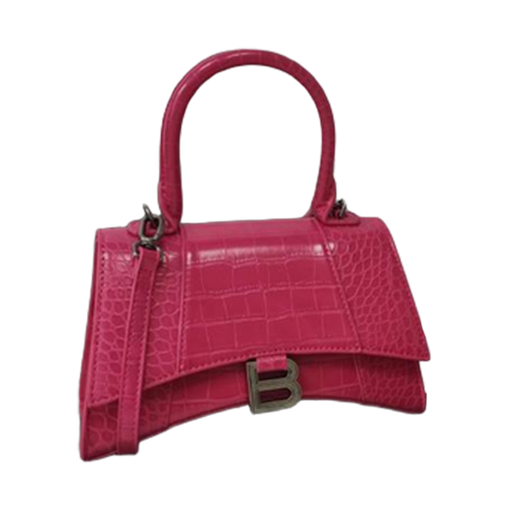 Balenci Hourglass Multi-Size Rose Pink Metallic Crocodile-Embossed Leather Handbag