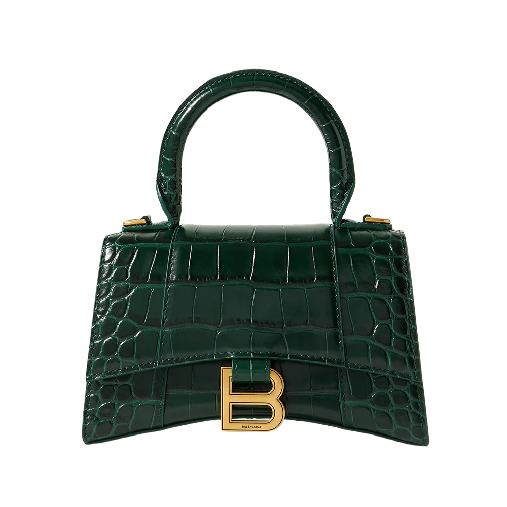 Balenci Hourglass Multi-Size Dark Green Metallic Crocodile-Embossed Leather Handbags