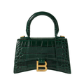 Balenci Hourglass Multi-Size Dark Green Metallic Crocodile-Embossed Leather Handbags