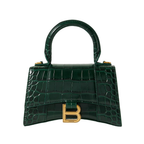 Balenci Hourglass Multi-Size Dark Green Metallic Crocodile-Embossed Leather Handbags
