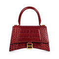 Balenci Hourglass Multi-Size Antique Red Metallic Crocodile-Embossed Curvilinear Shape Leather Handbag with Gold-Tone "B" Buckle
