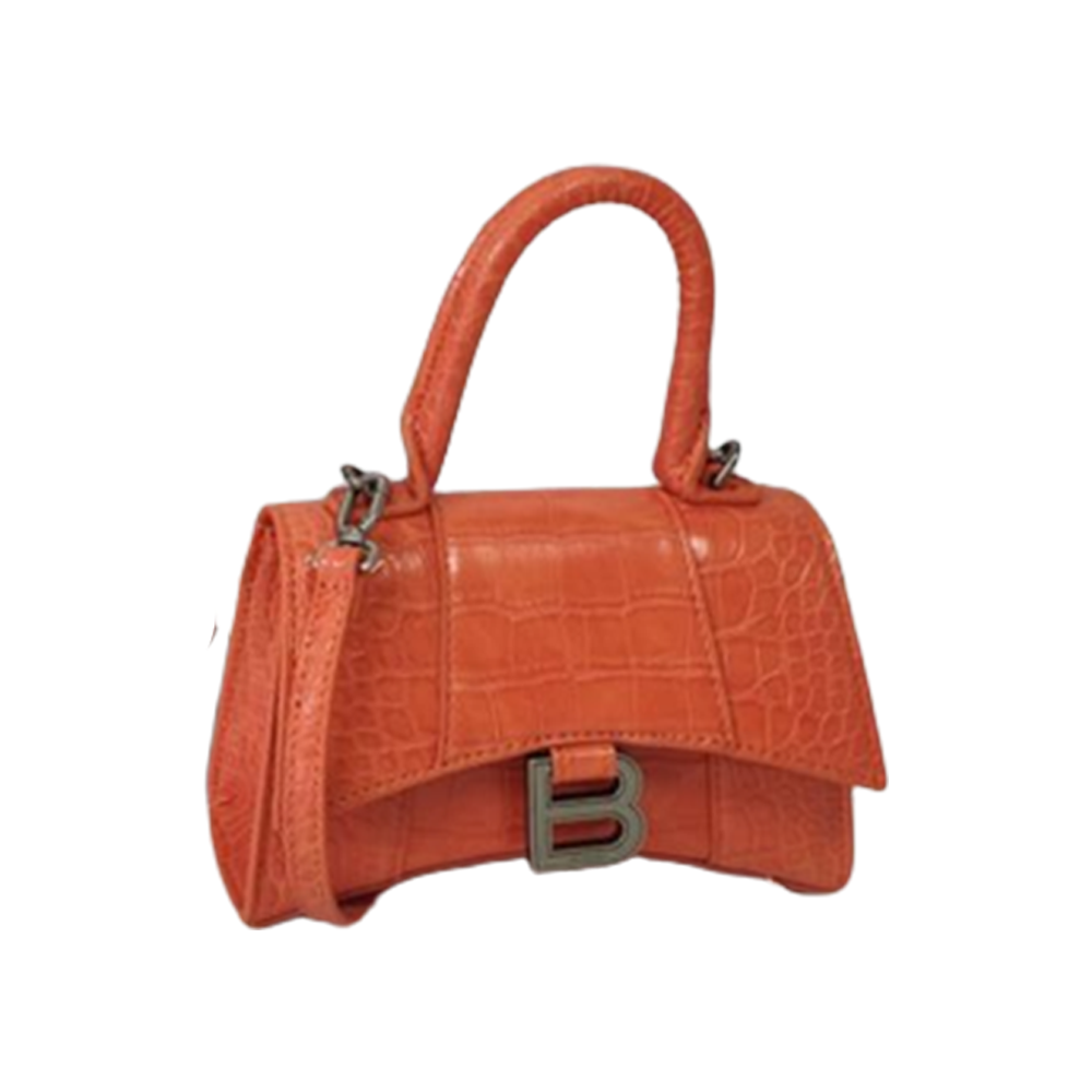 Balenci Hourglass Multi-Size Antique Red Metallic Croc-Embossed Curvilinear Shape Leather Bag with Silver-Tone "B" Buckle