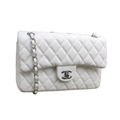 CHNL Classic White Double Flap Caviar Leather Bag with Silver Signature CC Buckle