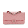 CHNL Classic Pink Double Flap Caviar Leather Bag with Silver Signature CC Buckle