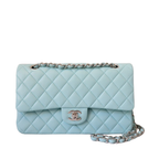 CHNL Classic Mint Blue Double Flap Caviar Leather Bag with Silver Signature CC Buckle