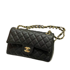 CHNL Classic Double Flap Black Handbag with Gold Signature CC Closure Buckle