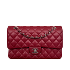 CHNL Classic Burgundy Wine Red Double Flap Caviar Leather Bag with Silver Signature CC Closure