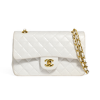 CHNL Classic Double Flap White Leather Handbag with Gold Signature CC Closure Buckle