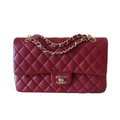 CHNL 19B Classic Double Flap Maroon Leather Handbag with Gold Signature CC Closure Buckle