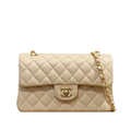 CHNL Classic Jumbo Double Flap Light Beige Caviar Style Leather Handbag With Gold Signature CC Buckle
