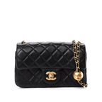 CHNL Lambskin Pearl Crush Flap Black Leather Handbag with Gold Signature CC Buckle
