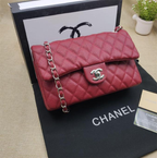 CHNL Classic Burgundy Wine Red Double Flap Caviar Leather Bag with Silver Signature CC Closure