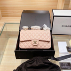 CHNL Classic Jumbo Flap Pink Caviar Style Leather Handbag with Gold Signature CC Buckle
