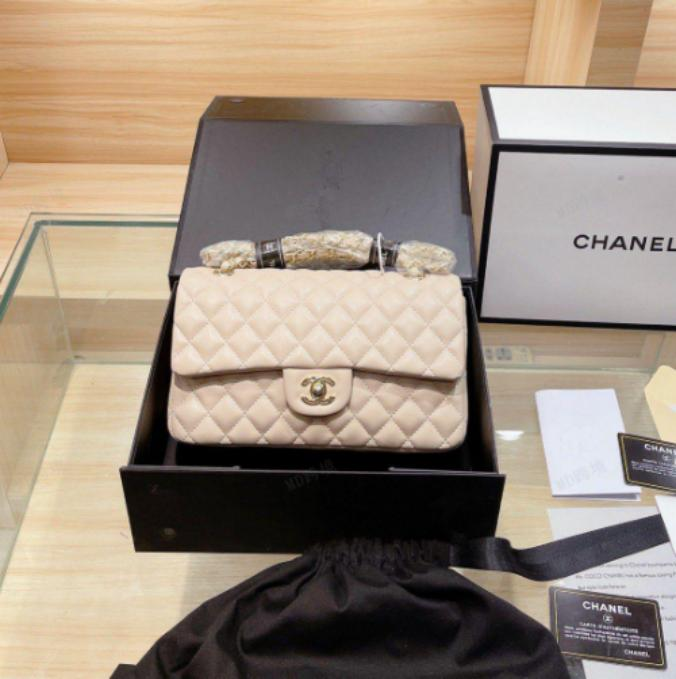 CHNL Classic Jumbo Double Flap Light Beige Caviar Style Leather Handbag With Gold Signature CC Buckle