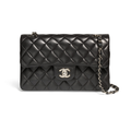 CHNL Classic Double Flap Black Leather Handbag with Silver Signature CC Closure Buckle