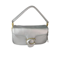 Coach Metallic Silver Pillow Tabby Shoulder Leather Bag with "C" Clasp