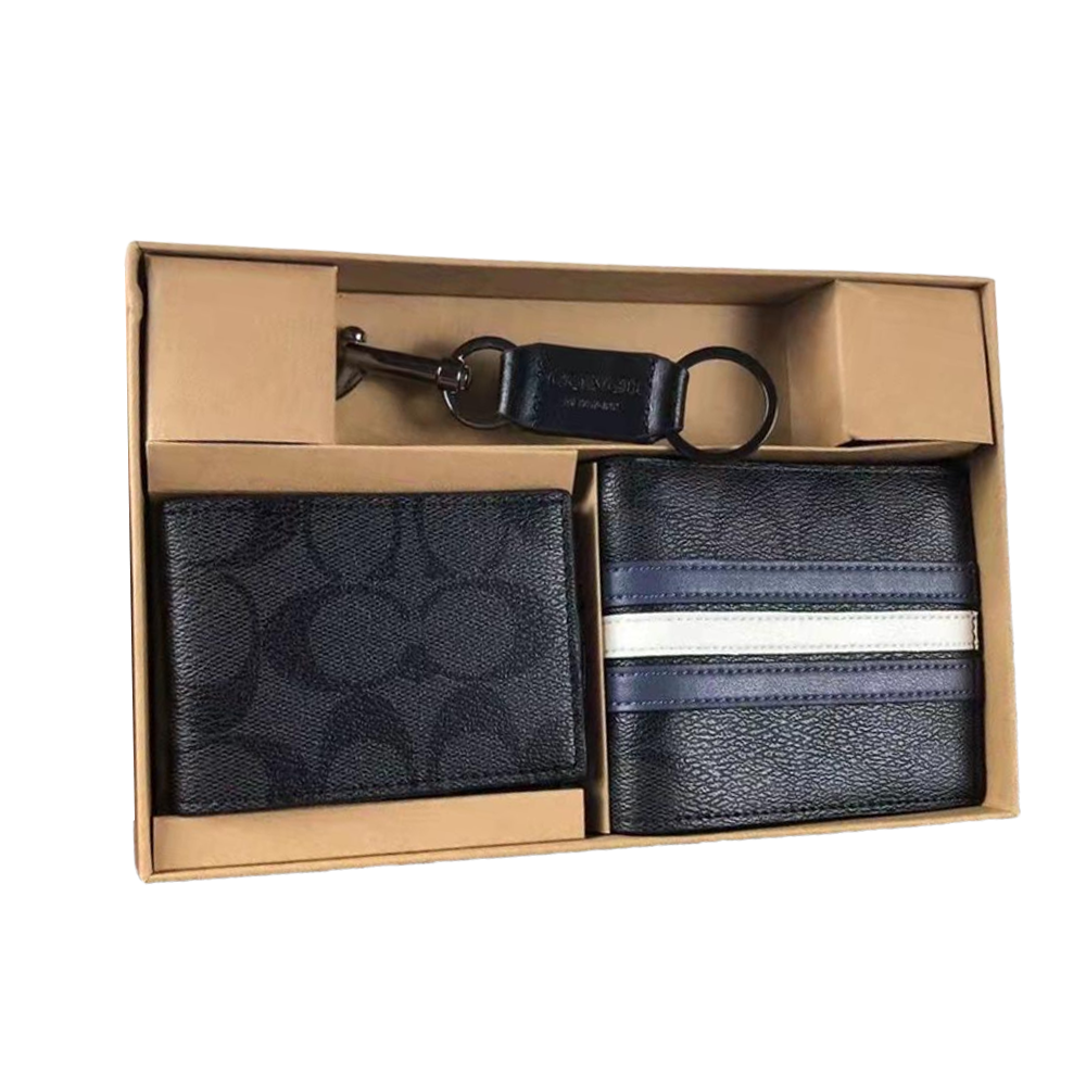 Coach Compact 3-in-1 Wallet Set in Black Varsity Stripe Signature Canvas