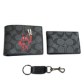 Coach Compact 3-in-1 Black Wallet Set in Keith Haring Robot Cartoon Print Signature Coated Canvas