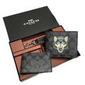 Coach Compact 3-in-1 Black Wallet Set with Wolf Logo Signature Canvas