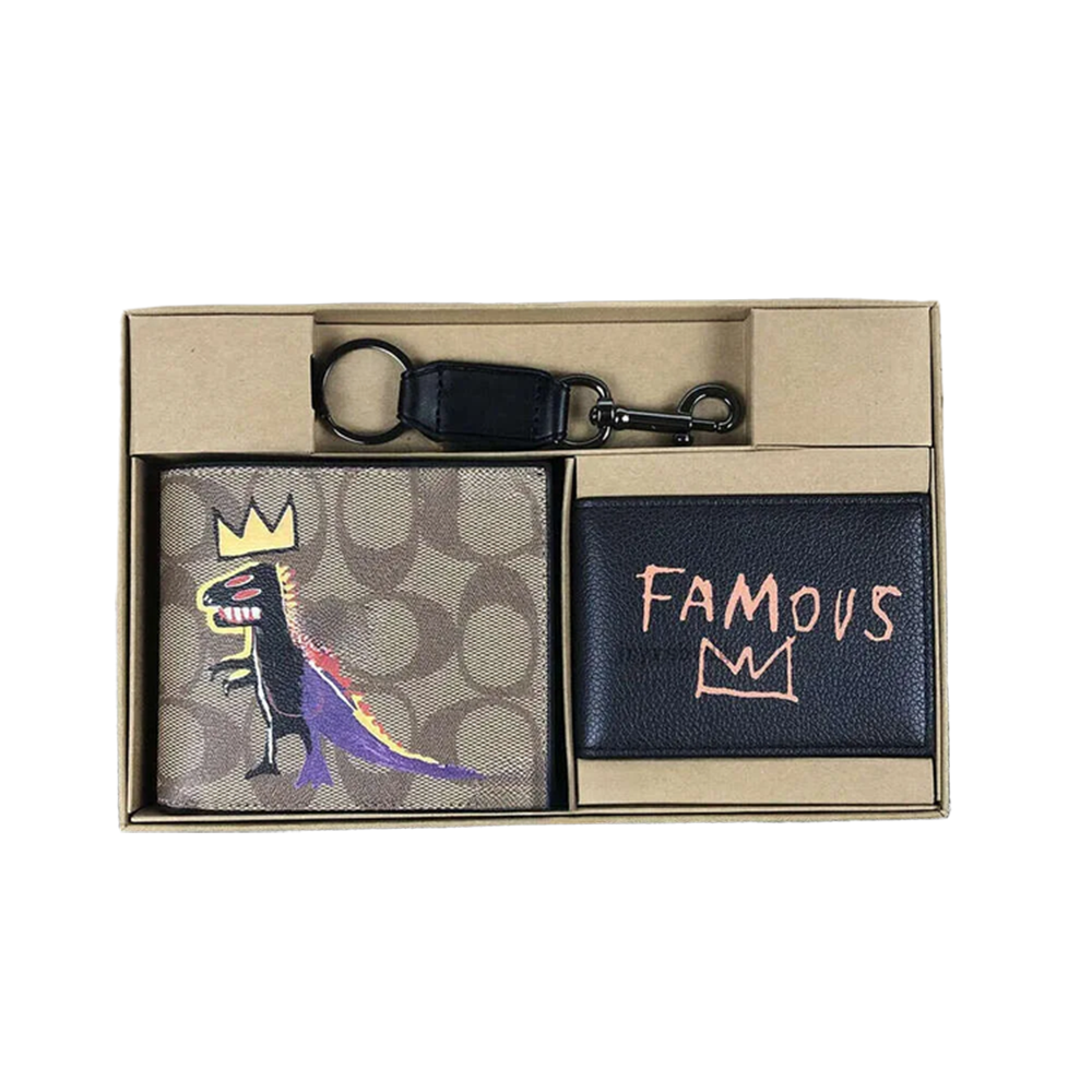 Coach Compact Leather 3-in-1 Dinosaur print Wallet Set