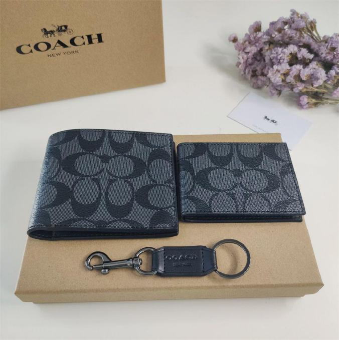 Coach Compact 3-in-1 Wallet Set in Black Signature Canvas