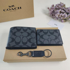 Coach Compact 3-in-1 Wallet Set in Black Signature Canvas