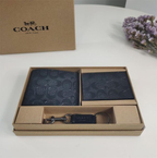Coach Compact Leather 3-in-1 Premium Engraved Black "C" Logo Clutch Wallet Set