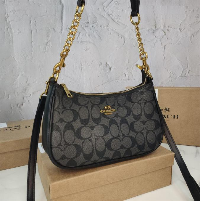 Coach Black Signature Canvas Teri Shoulder Handbag