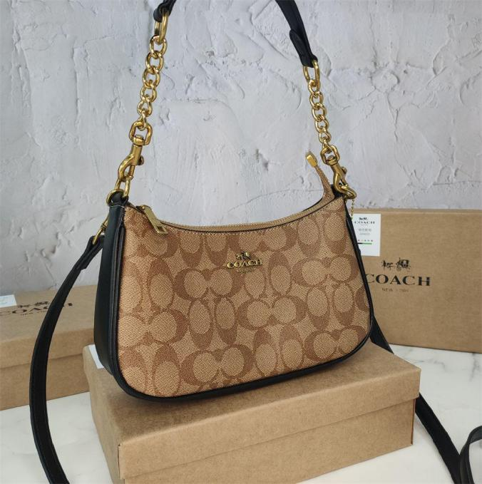 Coach Brown Black Signature Canvas Teri Shoulder Handbag