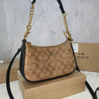 Coach Brown Black Signature Canvas Teri Shoulder Handbag