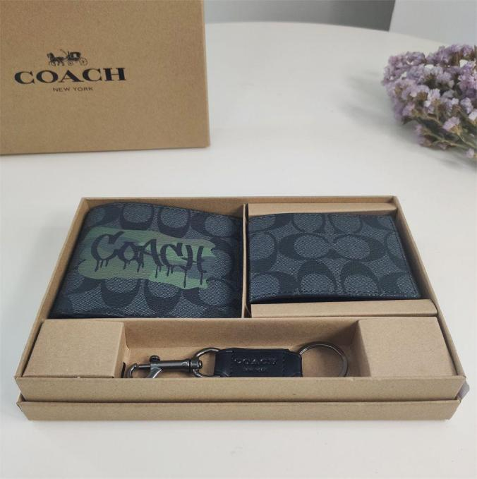 Coach Compact 3-in-1 Wallet Set in Black Graffiti-Print Signature Canvas