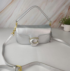 Coach Metallic Silver Pillow Tabby Shoulder Leather Bag with "C" Clasp