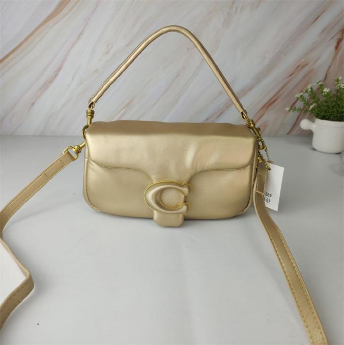 Coach Gold Pillow Tabby Shoulder Leather Crossbody Bag with "C" Clasp