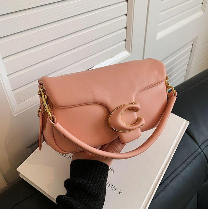Coach Desert Rose Pink Pillow Tabby Shoulder Leather Crossbody Bag with "C" Clasp