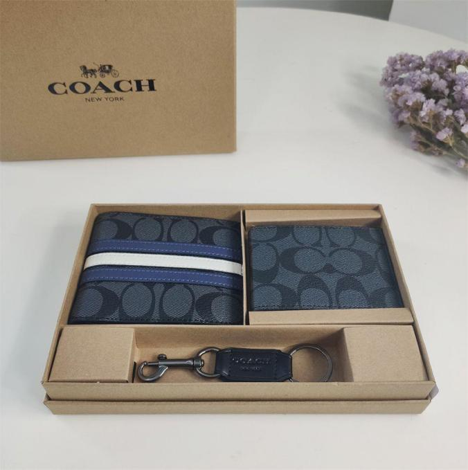 Coach Compact 3-in-1 Wallet Set in Black Varsity Stripe Signature Canvas