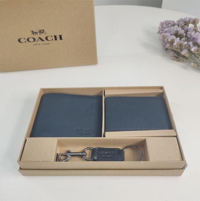 Coach Compact 3-in-1 Plane Black Wallet Set