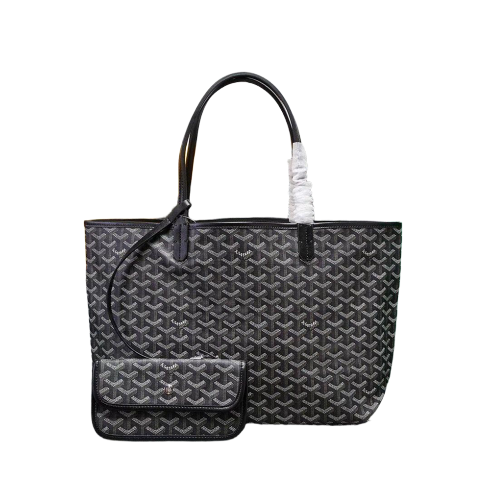 PM Black Leather Tote Bag with Detachable Pochette