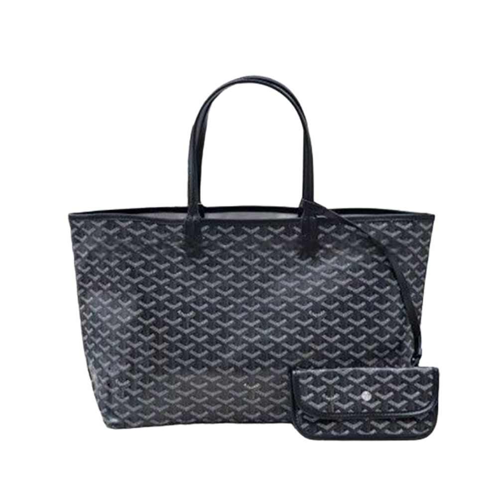 PM Black Goyardine Coated canvas with Leather Trim Tote Bag