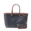 PM Black Goyardine Canvas Tote Bag with Brown Trims